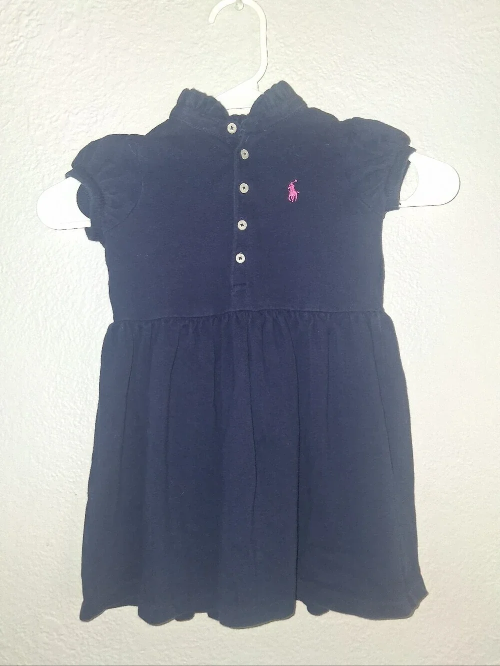 Ralph Lauren Navy With Pink Embroidered Pony Dress Popover Preppy Nautical 3T